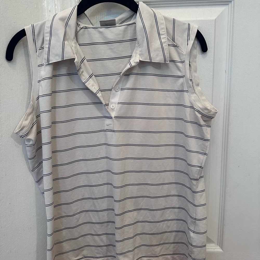Nike White and Navy Golf Dry-fit Striped Sleeveless shirt